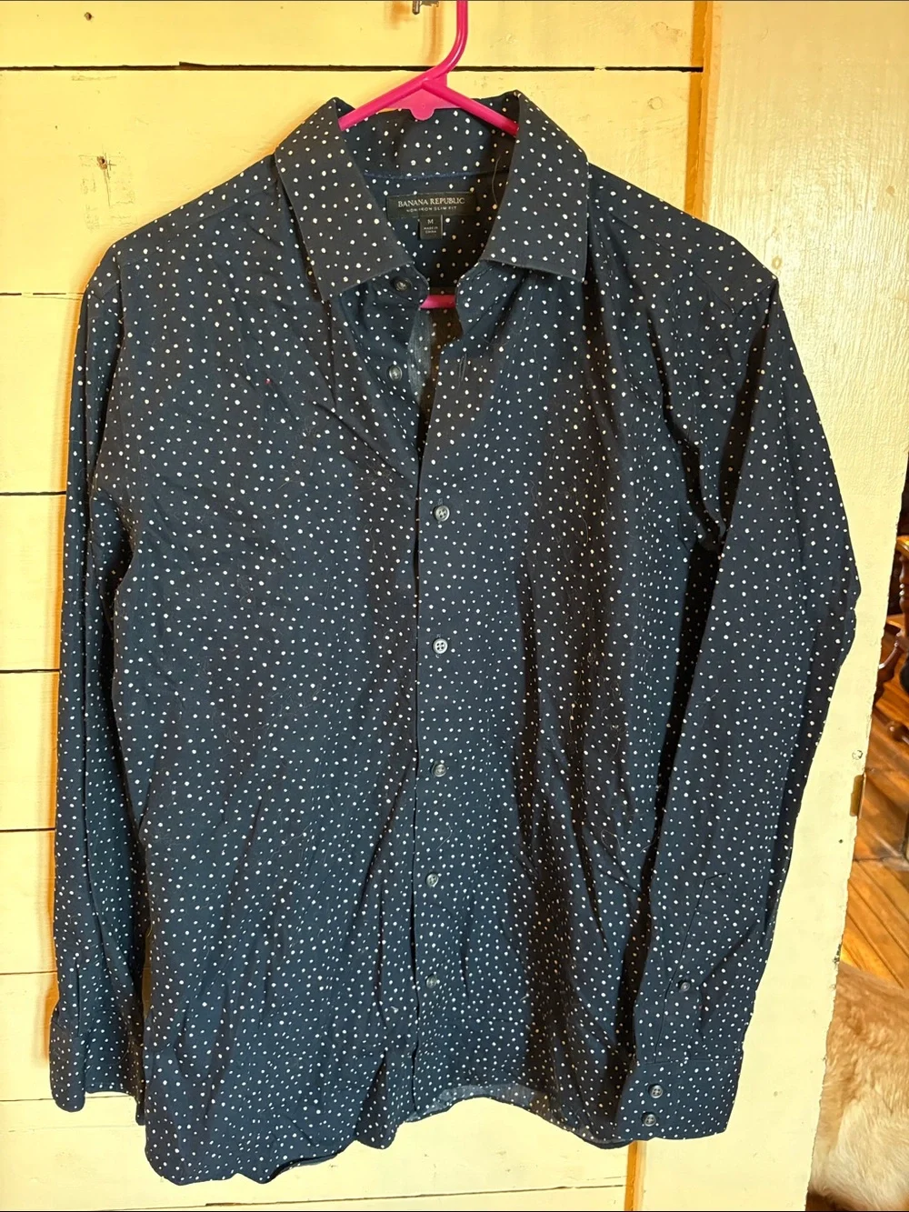Banana Republic Navy Dot-Print Slim Fit Shirt